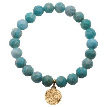 Bransoletka 18,5 cm - Amazonit fasetowany kulki i srebro złocone