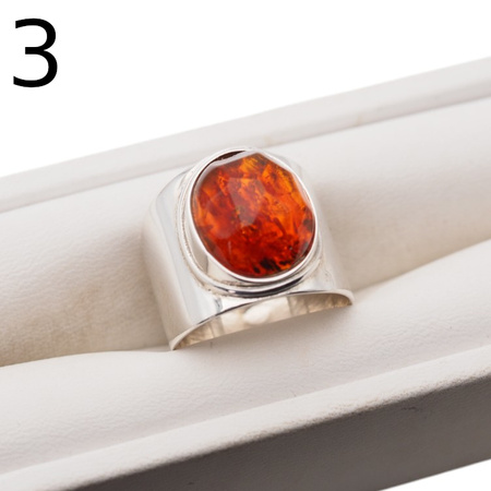 Pierścionek sygnet - Koniakowy Bursztyn fasetowany w srebrze (różne rozmiary)