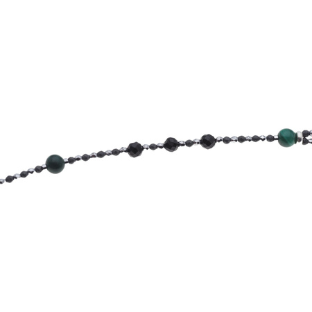 Naszyjnik różaniec - Turmalin, hematyt, Malachit i srebro