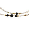Naszyjnik długi - Białe Perły hodowane, Onyks i srebro złocone