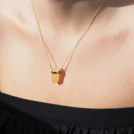 Naszyjnik - Cytryn (Kwarc Żółty) sopel w okuciu na łańcuszku złoconym
