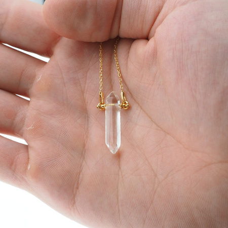 Naszyjnik - Kryształ Górski sopel na łańcuszku srebrnym złoconym