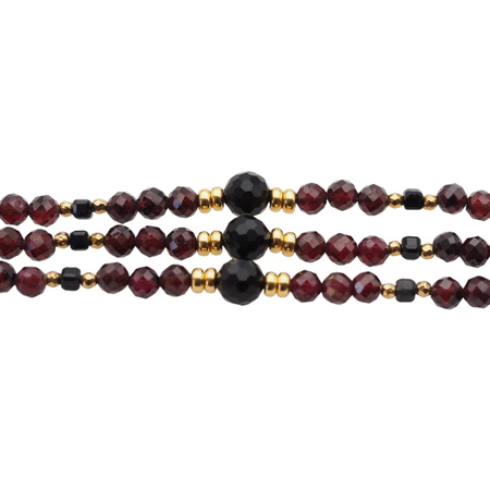 Bransoletka regulowana - Granat, Turmalin czarny, Hematyt i srebro złocone