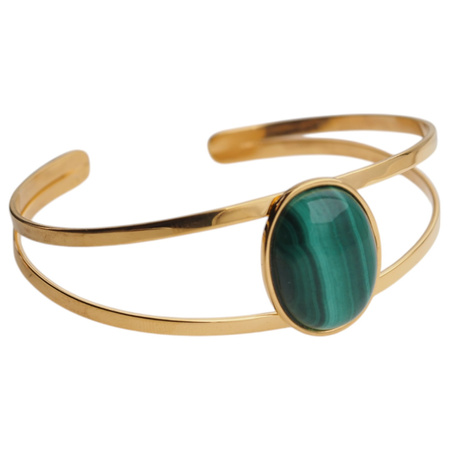 Bransoletka sztywna z owalnym Malachitem w srebrze podwójnie złoconym
