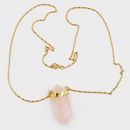 Naszyjnik - Kwarc Różowy sopel w okuciu na łańcuszku