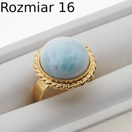 Pierścionek regulowany - okrągły Larimar w srebrze złoconym