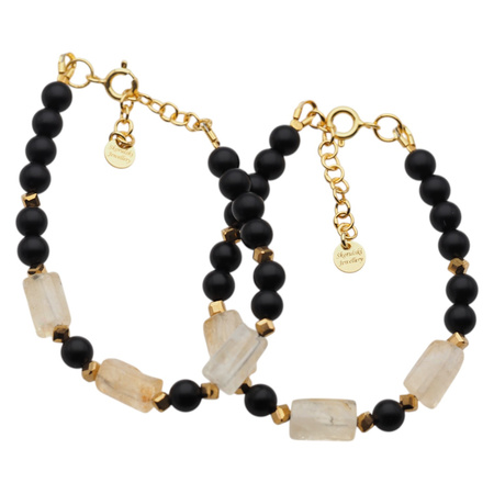 Bransoletka z Cytrynem, Onykiem i złotym Hematytem – srebro pozłacane