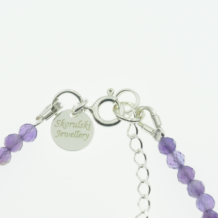 Bransoletka regulowana - Ametyst fasetowane kulki i srebro