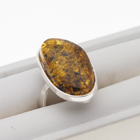 Pierścionek regulowany z Bursztynem Zielonym w srebrze