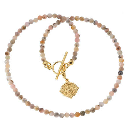 Naszyjnik z okiem proroka - Opal Różowy i srebro złocone