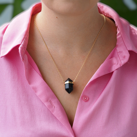 Naszyjnik - Onyks sopel w okuciu na łańcuszku srebrnym złoconym