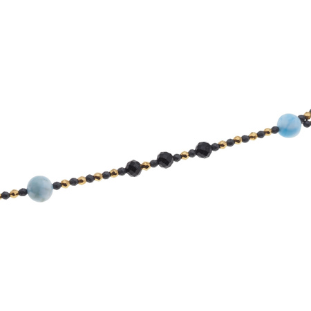Naszyjnik różaniec - Turmalin, hematyt, Larimar i srebro złocone