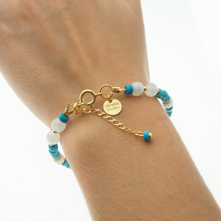 Bransoletka - Kamień Księżycowy, Turkus, Howlit i srebro złocone