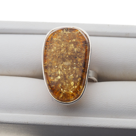 Pierścionek regulowany - Koniakowy Bursztyn w srebrze