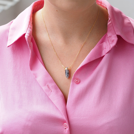 Naszyjnik - Kwarc Rutylowy sopel w okuciu srebrnym, złoconym na łańcuszku