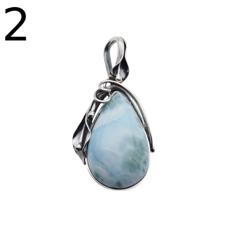 Zawieszka - larimar łza w srebrze oksydowanym z liśćmi