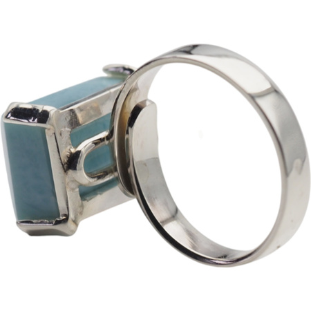 Pierścionek regulowany - prostokątny Larimar w srebrze
