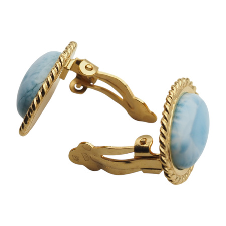 Klipsy- Larimar owal w srebrze złoconym