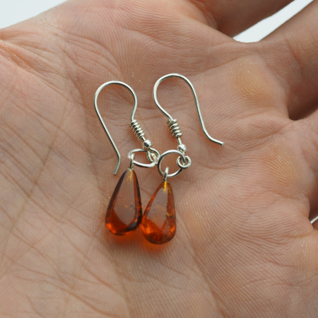 Kolczyki - koniakowy Bursztyn krople i srebro