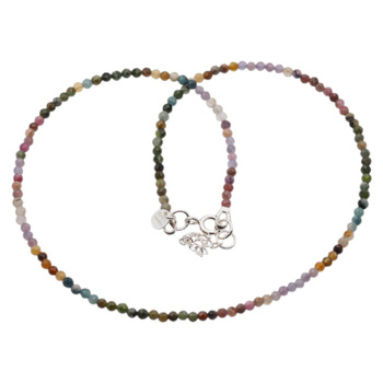 Naszyjnik regulowany - Turmalin kolorowy fasetowane kulki i srebro