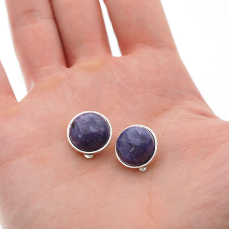 Klipsy - Czaroit koło 15 mm w srebrze młotkowanym