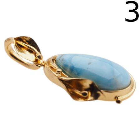 Zawieszka - larimar łza w srebrze złoconym z liśćmi