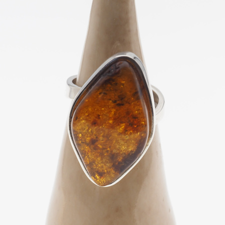Pierścionek regulowany - Koniakowy Bursztyn w srebrze