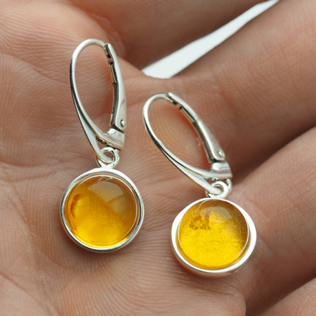 Kolczyki - miodowy Bursztyn okrągły i srebro