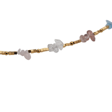 Naszyjnik długi - Mix kamieni sieczka, kostki, kulki i srebro złocone