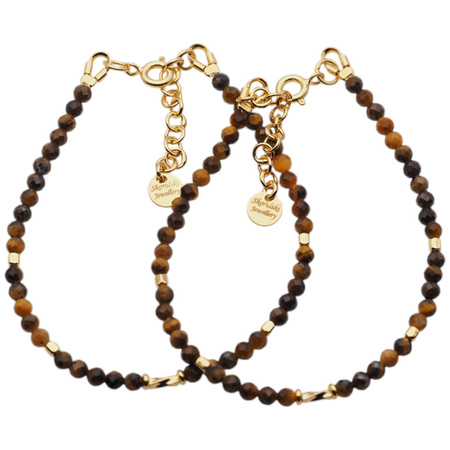 Bransoletka - Tygrysie Oko fasetowane kulki i srebro złocone