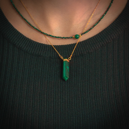 Naszyjnik regulowany - Malachit fasetowany i srebro złocone