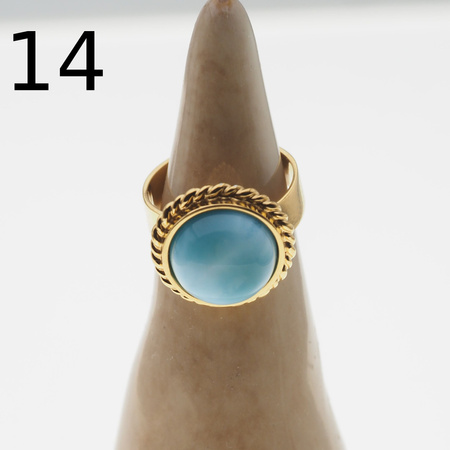 Pierścionek regulowany - okrągły Larimar 12-13mm w srebrze złoconym