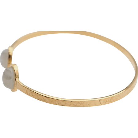 Bransoletka sztywna - owalny Kamień Księżycowy w młotkowanym srebrze złoconym