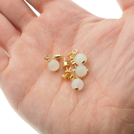 Kolczyki wiszące sztyfty - Kamień Księżycowy kulki i srebro złocone