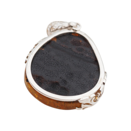 Zawieszka - Bursztyn zielony z łuskami w srebrze