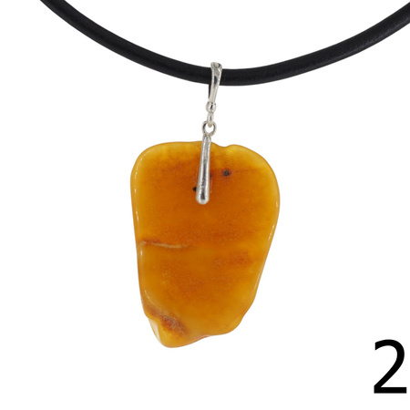 Naszyjnik  na rzemieniu - surowy Bursztyn mleczny