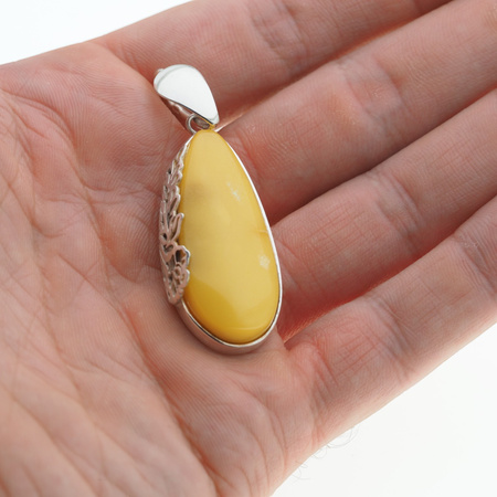 Zawieszka - Bursztyn mleczny łza w srebrze