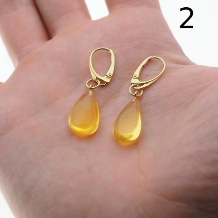Kolczyki - przezroczysty Bursztyn łzy i srebro złocone