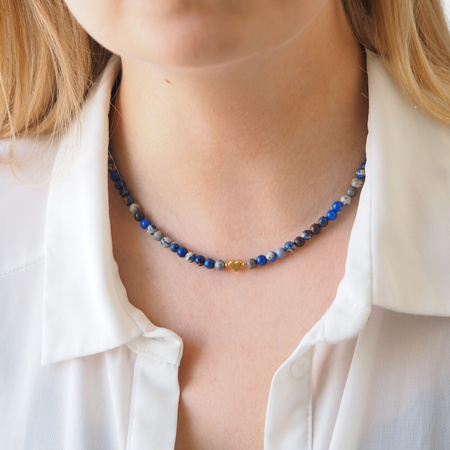 Naszyjnik z sercem - Jaspis cesarski niebieski i srebro złocone