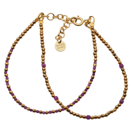 Bransoletka podwójna znak zodiaku baran - Rubin, Hematyt i srebro złocone