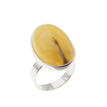 Pierścionek regulowany - Mleczny Bursztyn owal w srebrze
