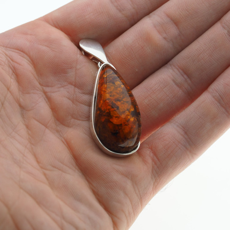 Zawieszka - koniakowy Bursztyn w srebrze 