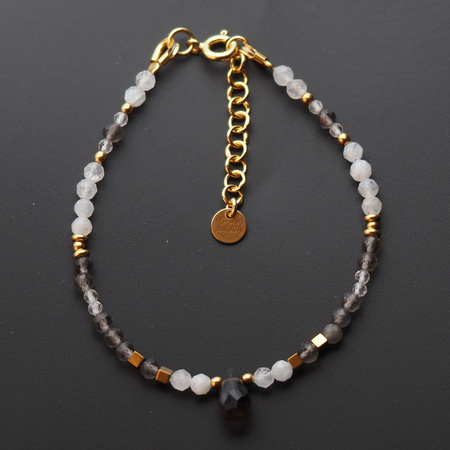 Bransoletka - Kwarc Dymny, Kamień Księżycowy, mix kamieni i srebro złocone