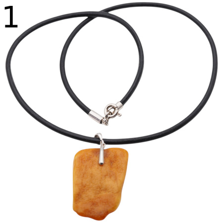 Naszyjnik  na rzemieniu - surowy Bursztyn mleczny