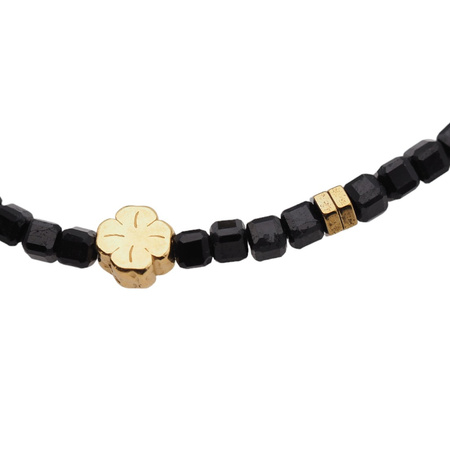 Bransoletka obfitości i ochrony - Cytryn, Turmalin czarny, Kwarc Różowy, koniczynka i srebro złocone