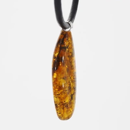 Naszyjnik  na rzemieniu - Bursztyn z łuskami i srebro