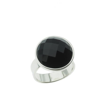Pierścionek regulowany - okrągły Onyks fasetowany w srebrze