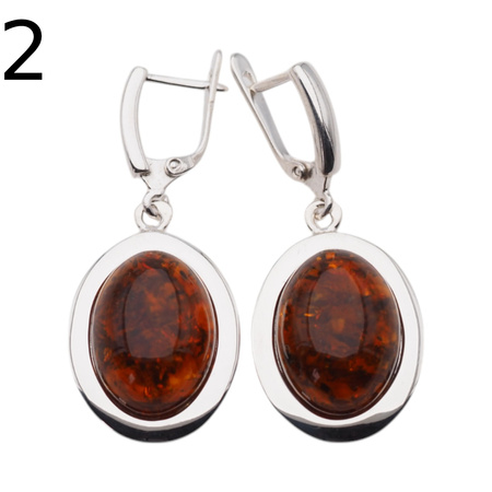 Kolczyki - koniakowy Bursztyn owalny i srebro