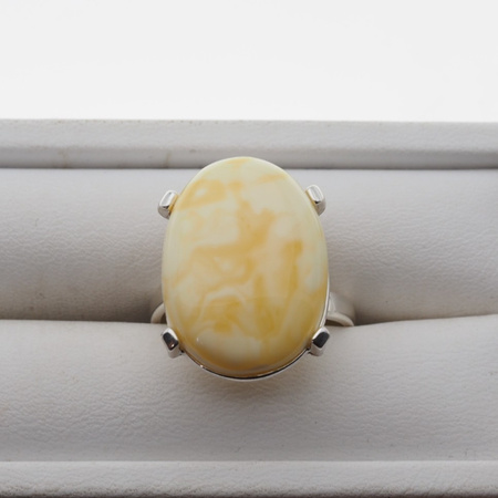 Pierścionek regulowany - Mleczny Bursztyn w srebrze