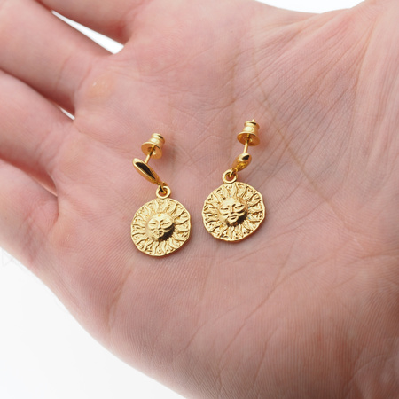 Kolczyki na wiszących sztyftach- słońce i srebro złocone